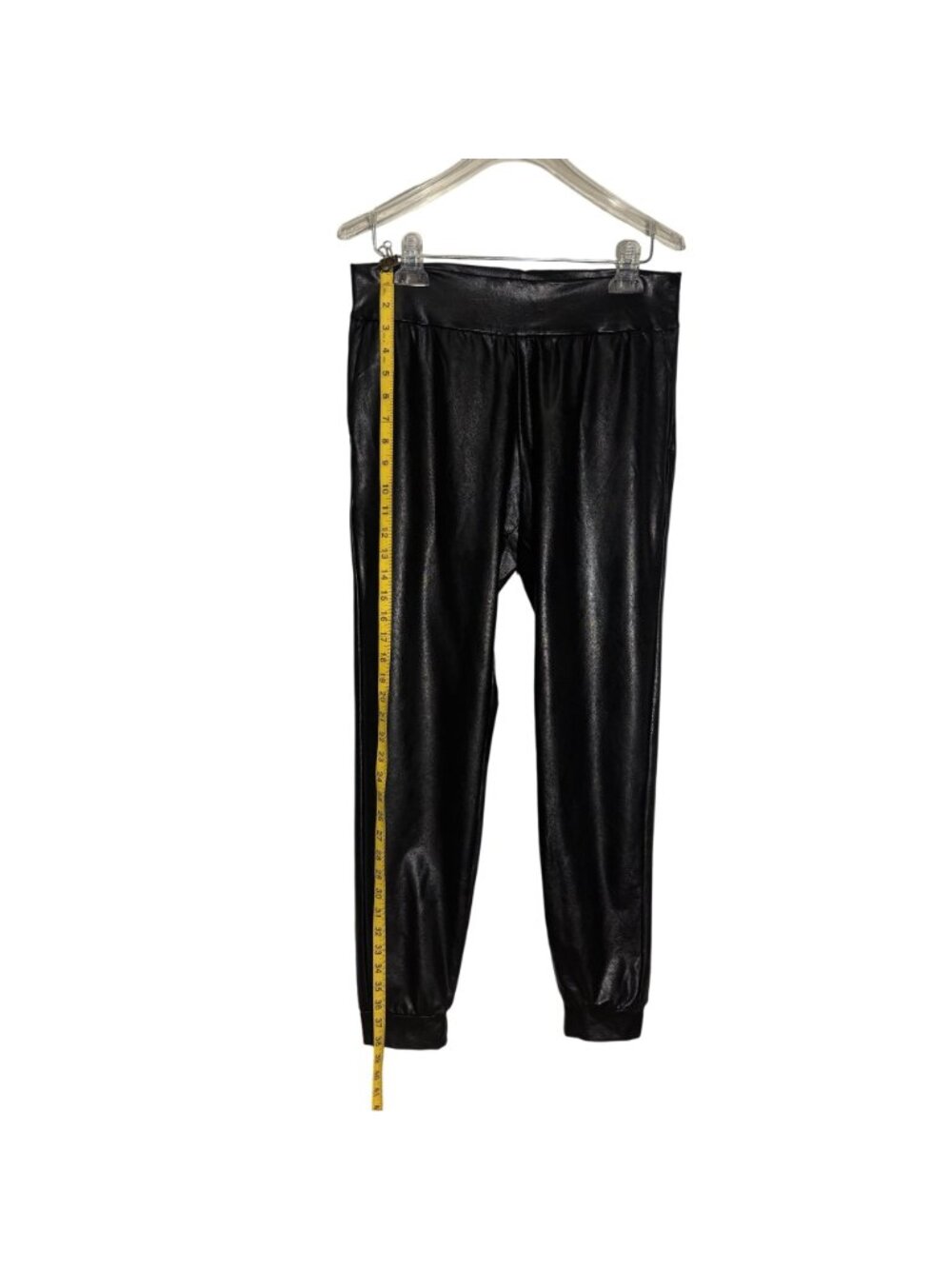Commando Black Faux Leather Jogger Pants With Elastic Waistband & Cuffed Ankles - Picture 9 of 13